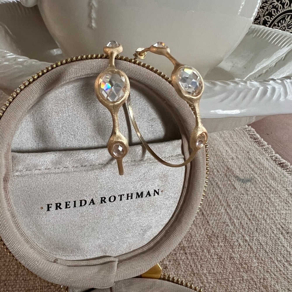 Freida Rothman Gold Crystal Hoop Earrings